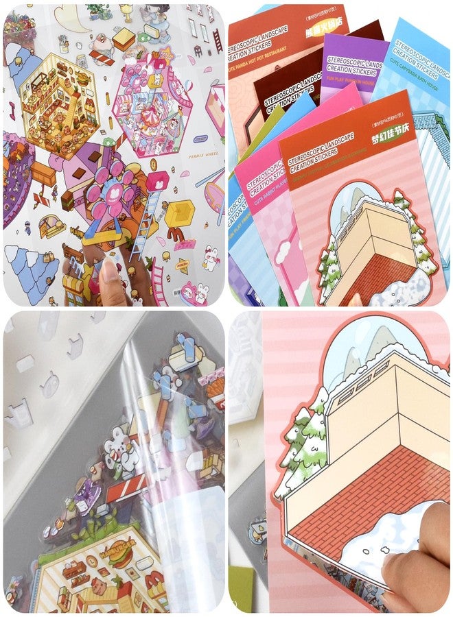 Aifong 20 Sets DIY 3D Sticker Scene Collection Book DIY 3D House Stickers Make Your Own Sticker Therapy Cute Cartoon Stickers Scenes for Relief Stress Pass The Time - Image 4